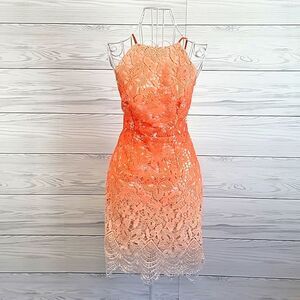 A.Peach crocheted lace halter dress in sunburnt orange Women's Size S